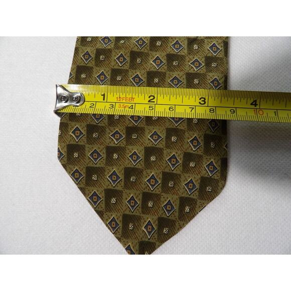 Vtg Oscar De La Renta Mens Silk Neck Tie Geometric Squares Green Neutral Italy - Picture 10 of 12